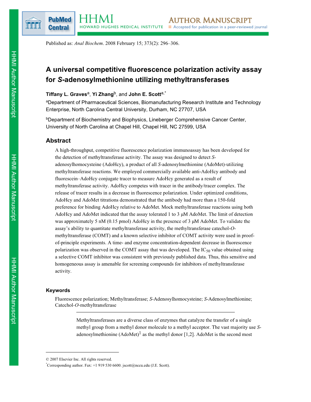 A Universal Competitive Fluorescence Polarization Activity Assay for S-Adenosylmethionine Utilizing Methyltransferases
