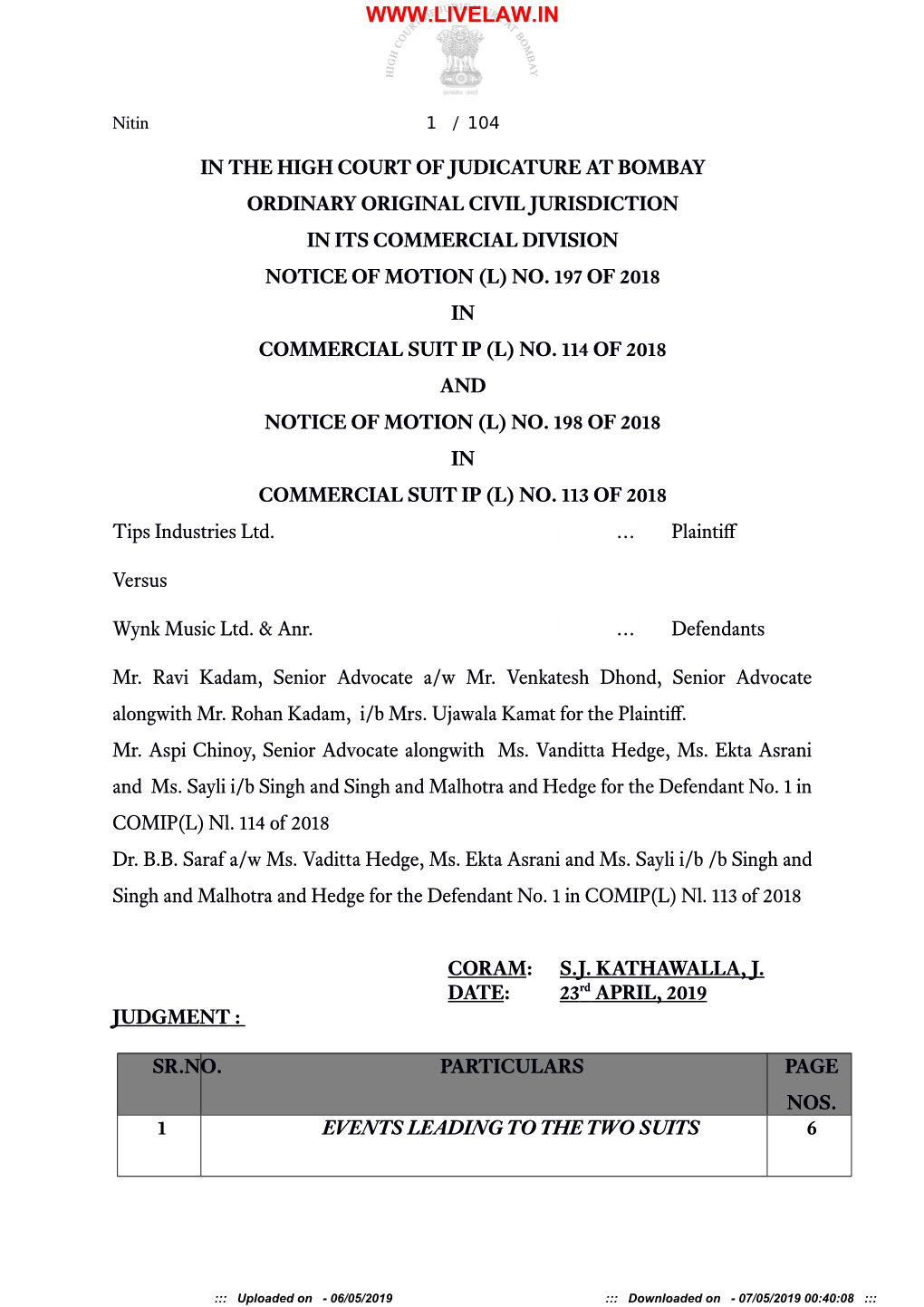 In the High Court of Judicature at Bombay Ordinary Original Civil Jurisdiction in Its Commercial Division Notice of Motion (L) No