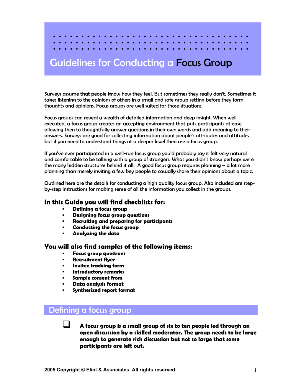 Guidelines for Conducting a Focus Group