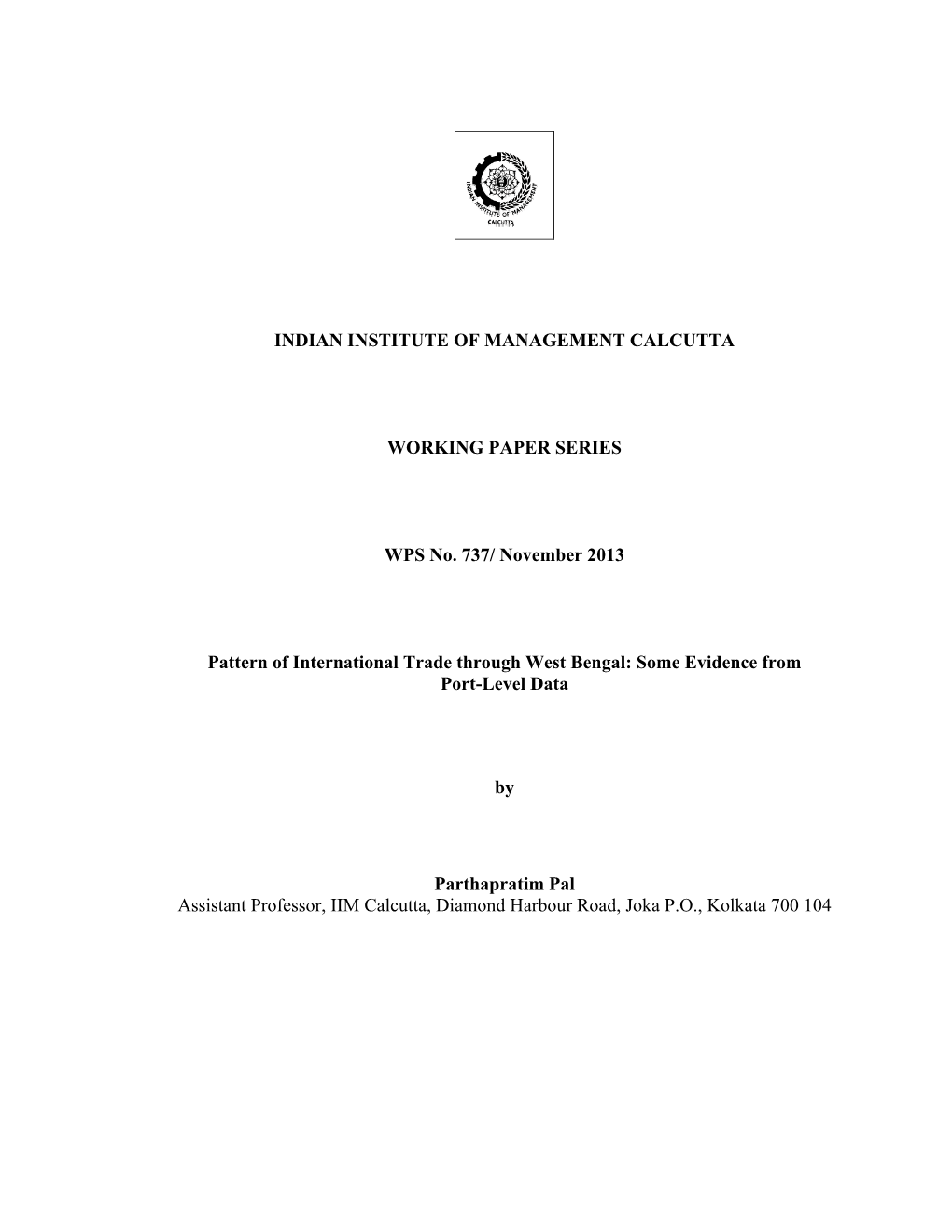 Pattern of International Trade Through West Bengal: Some Evidence from Port-Level Data