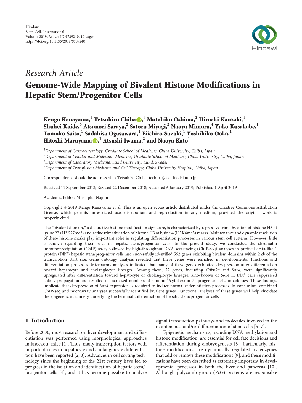Genome-Wide Mapping of Bivalent Histone Modifications in Hepatic Stem/Progenitor Cells