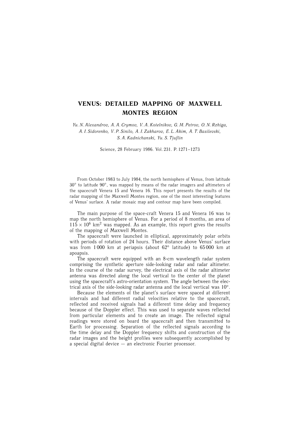 Venus: Detailed Mapping of Maxwell Montes Region