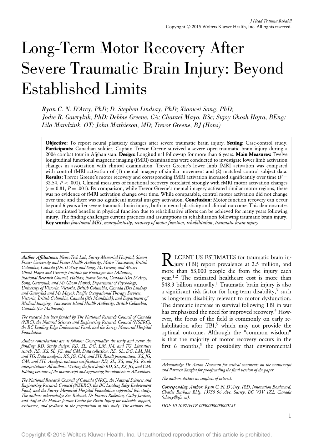 Long-Term Motor Recovery After Severe Traumatic Brain Injury: Beyond Established Limits