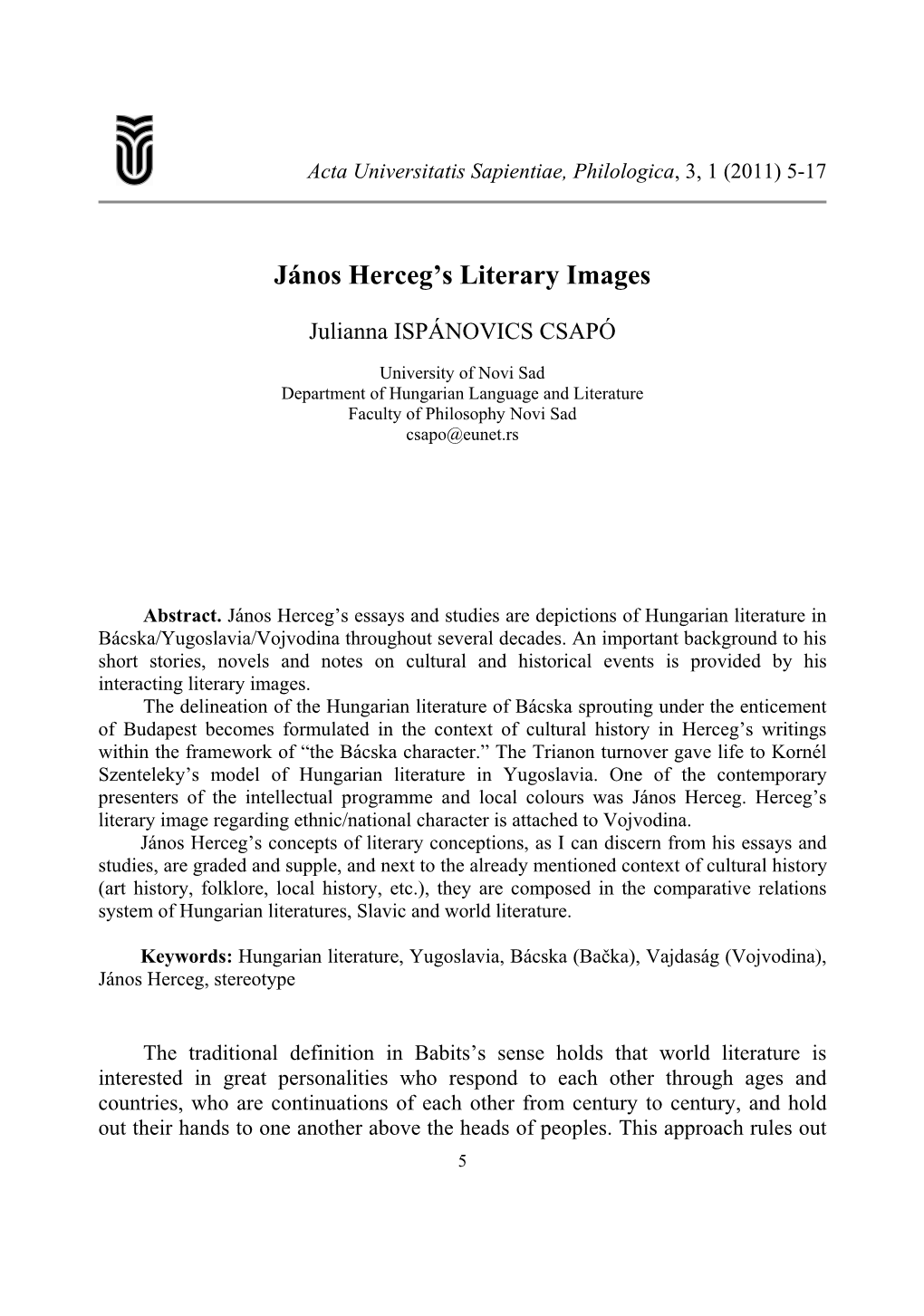 János Herceg's Literary Images