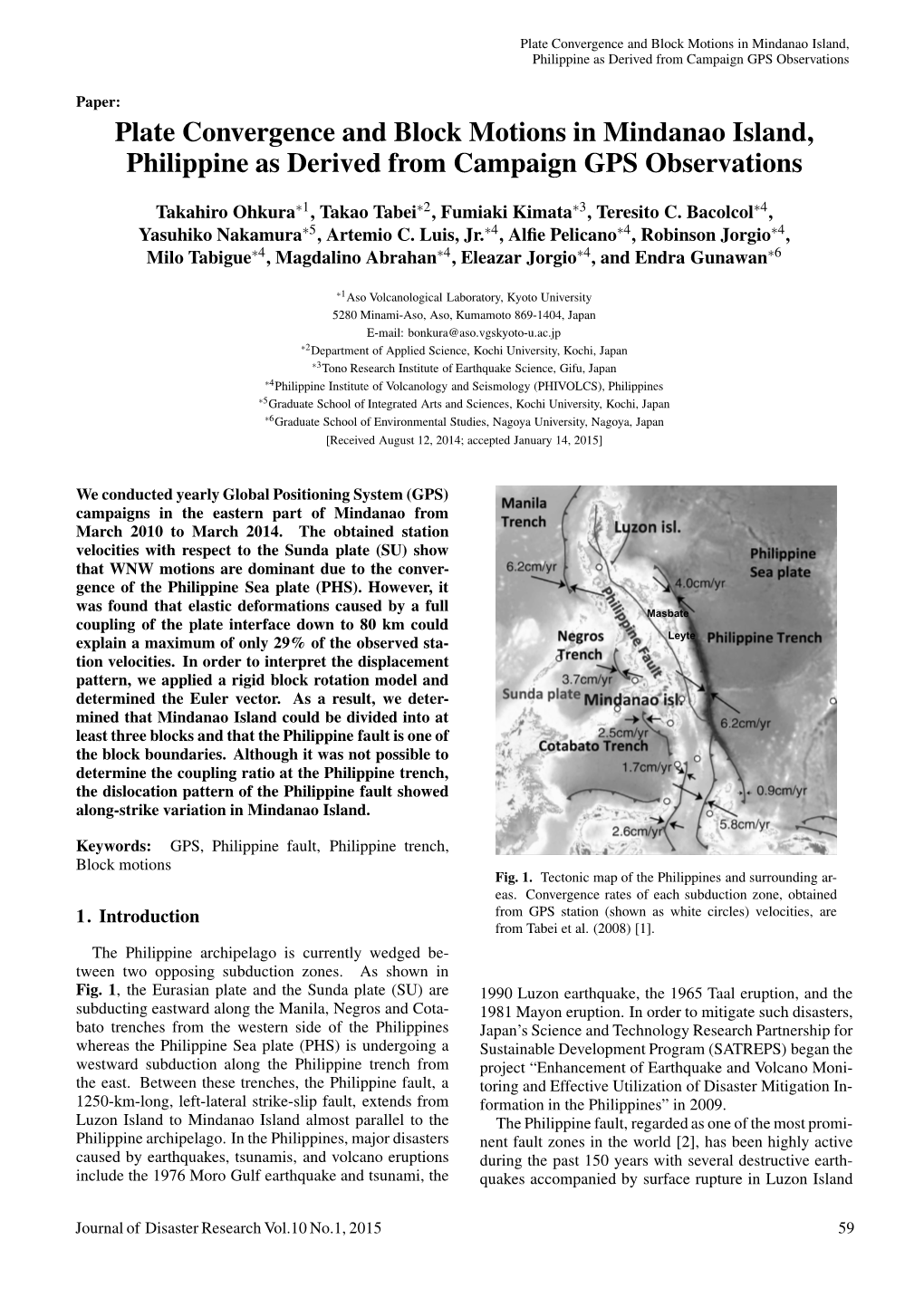 Plate Convergence and Block Motions in Mindanao Island, Philippine As Derived from Campaign GPS Observations