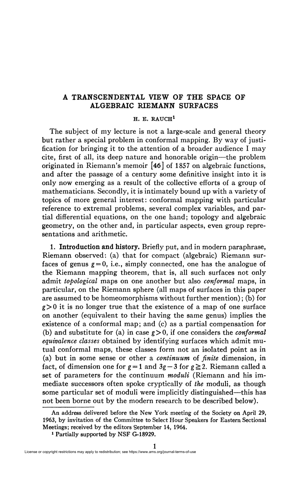 A Transcendental View of the Space of Algebraic Riemann Surfaces H