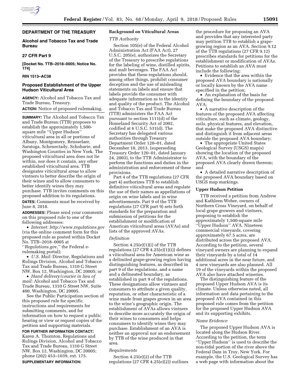 Federal Register/Vol. 83, No. 68/Monday, April 9, 2018/Proposed