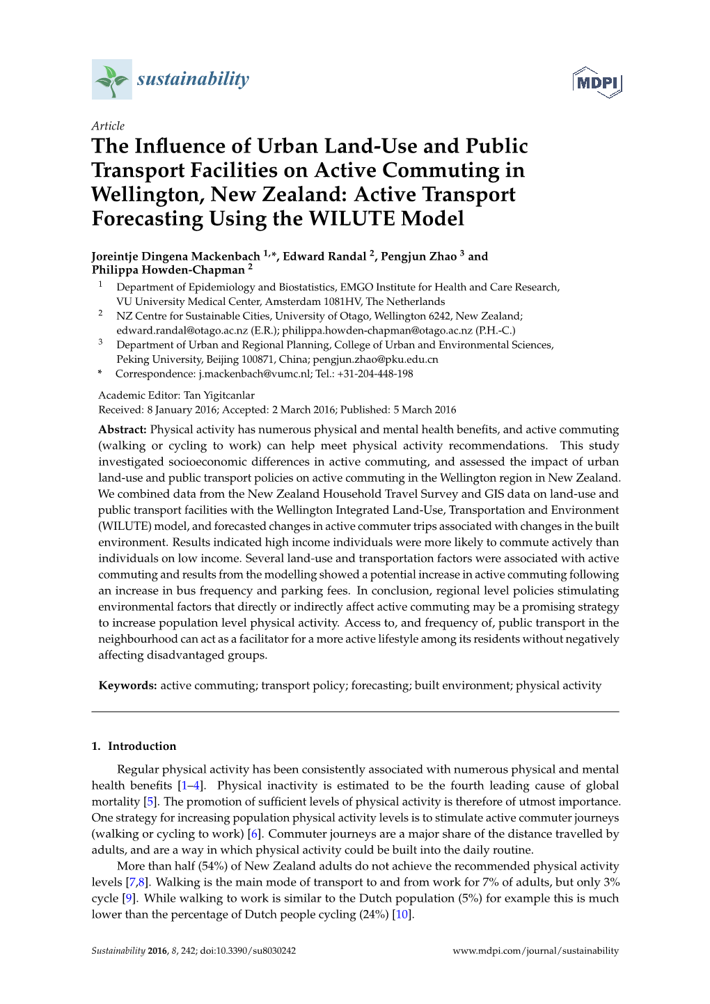 The Influence of Urban Land-Use and Public Transport Facilities on Active Commuting in Wellington, New Zealand: Active Transport