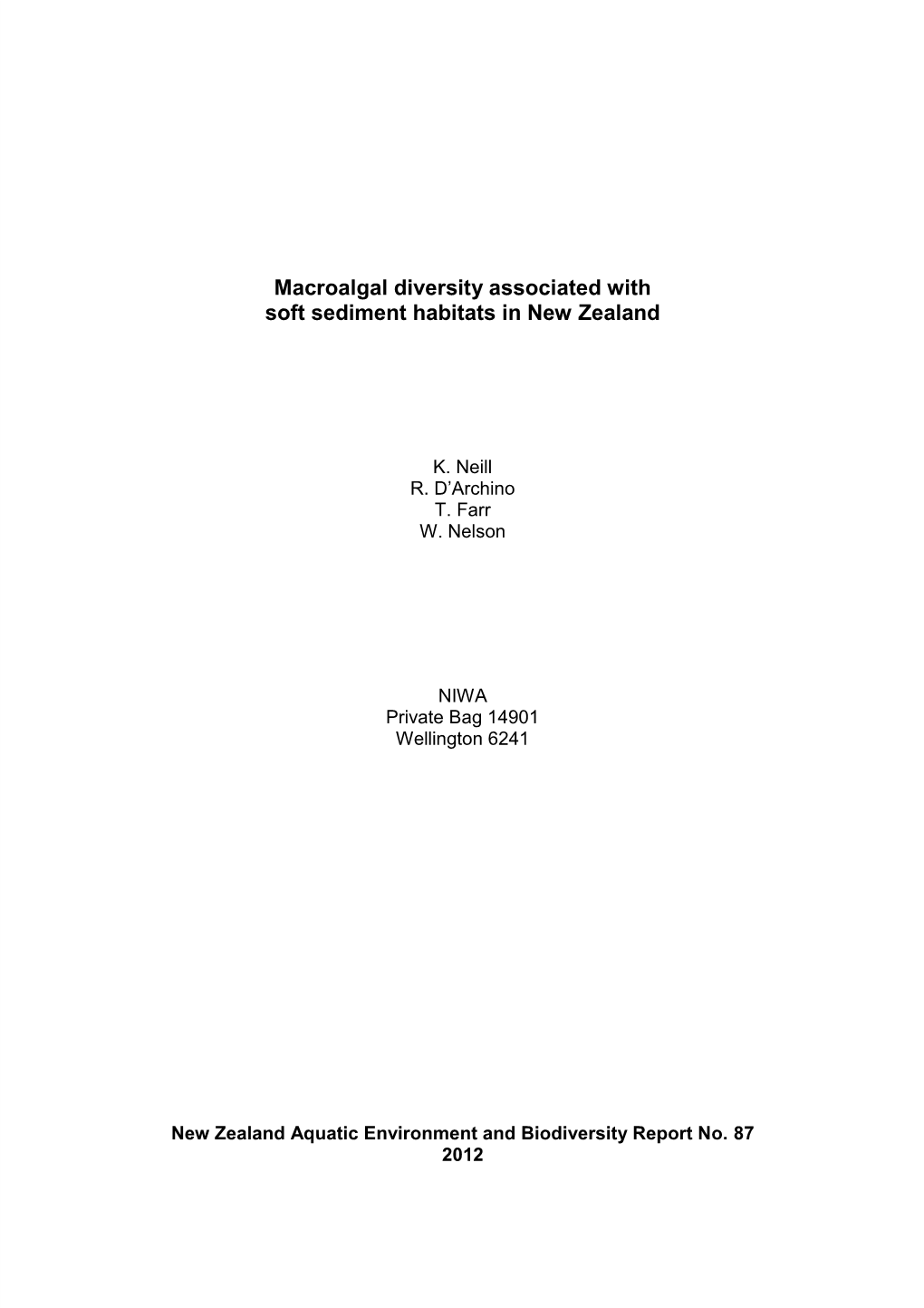 Macroalgal Diversity Associated with Soft Sediment Habitats in New Zealand