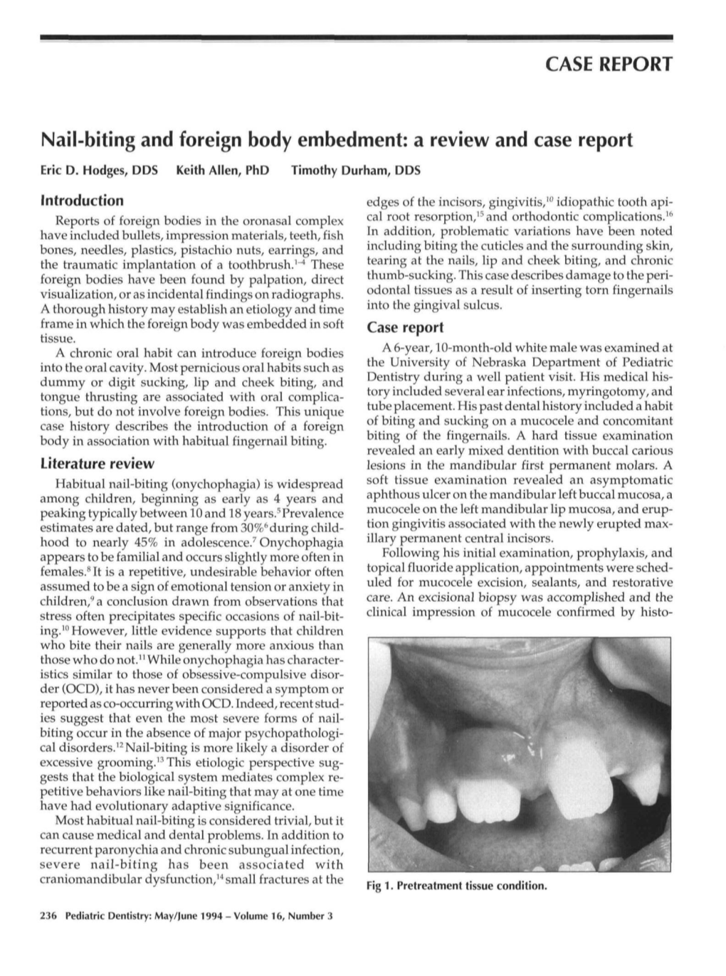 Nail-Biting and Foreign Body Embedment: a Review and Case Report