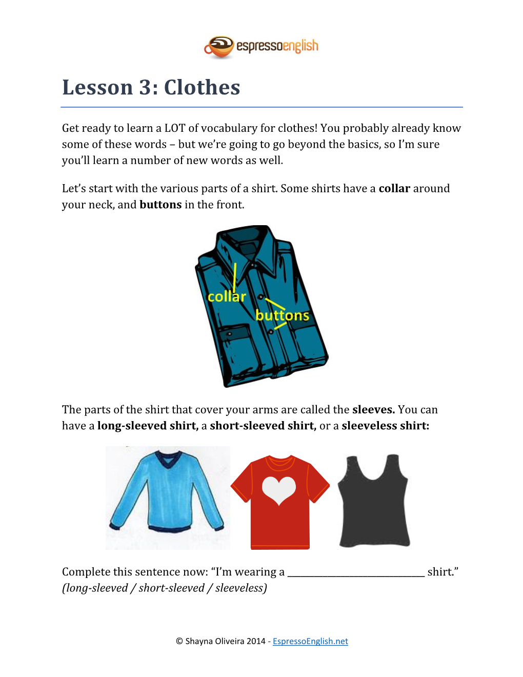 Lesson 3: Clothes