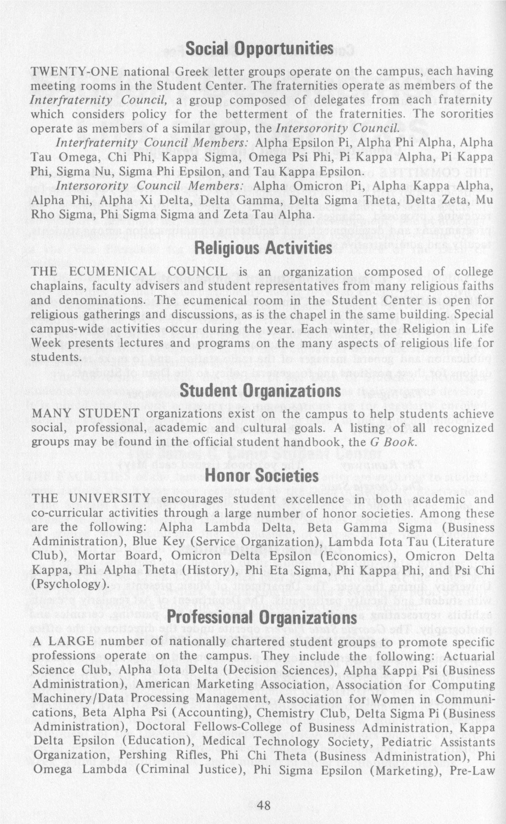 Social Opportunities Religious Activities Student Organizations