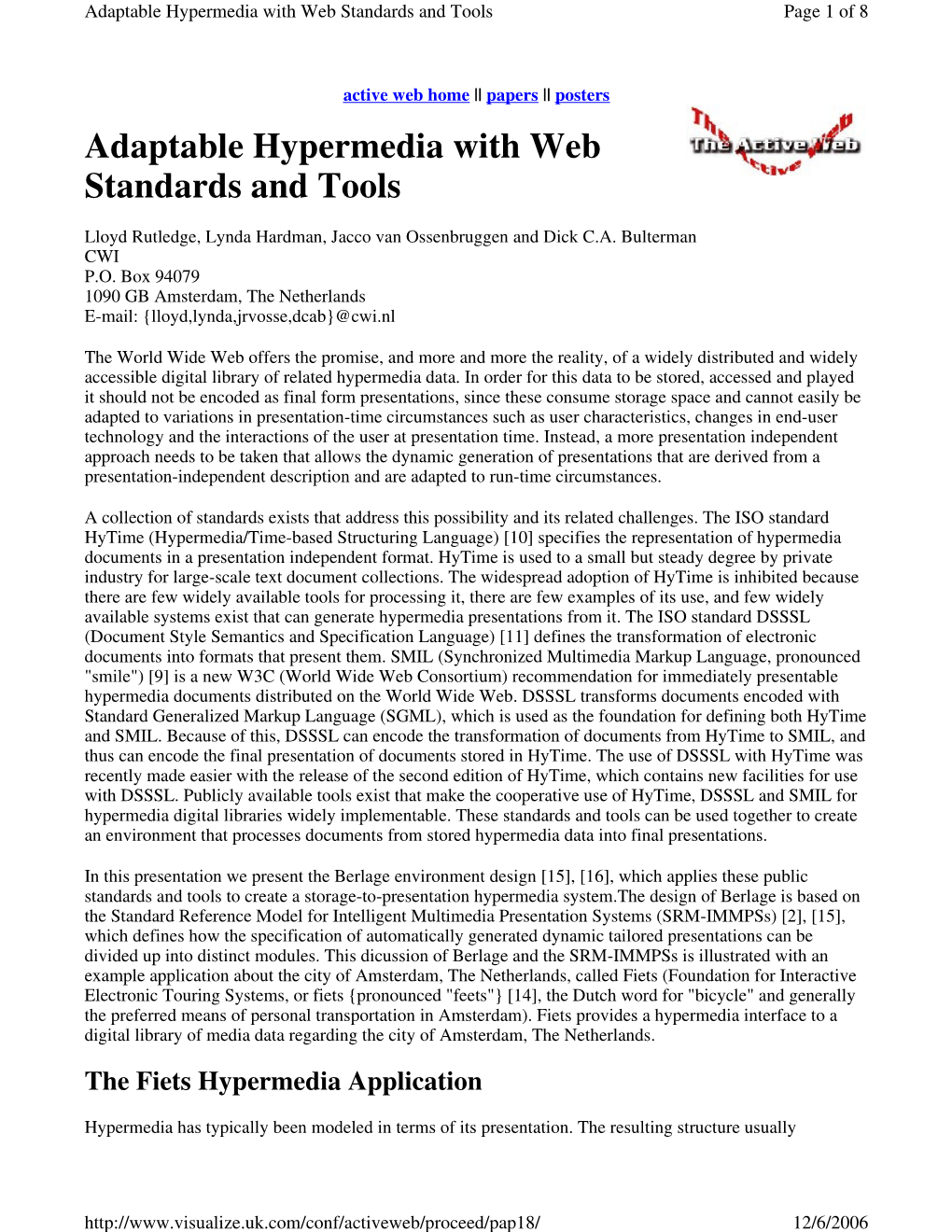 Adaptable Hypermedia with Web Standards and Tools Page 1 of 8