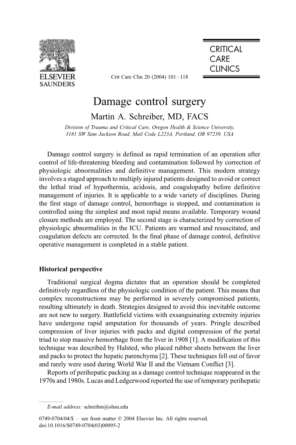 Damage Control Surgery Martin A