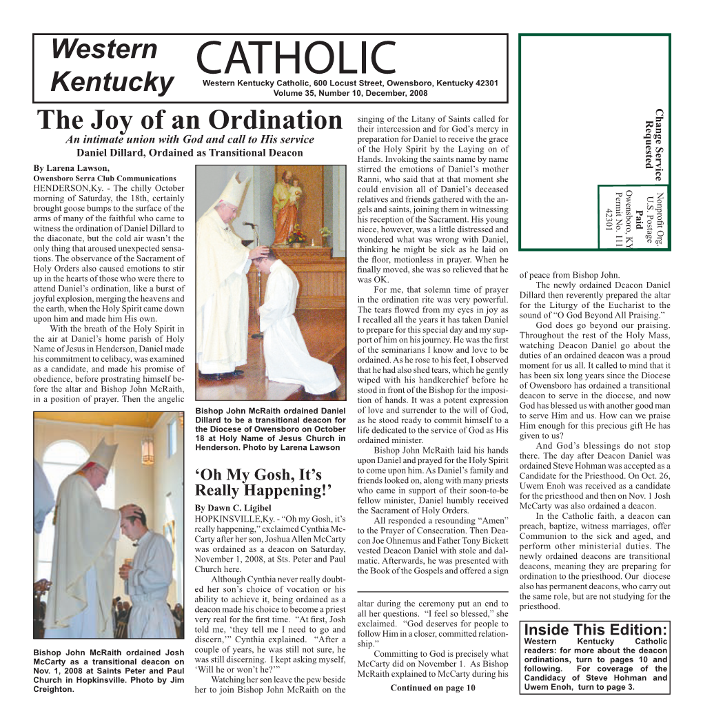CATHOLIC Western Kentucky Catholic, 600 Locust Street, Owensboro, Kentucky 42301