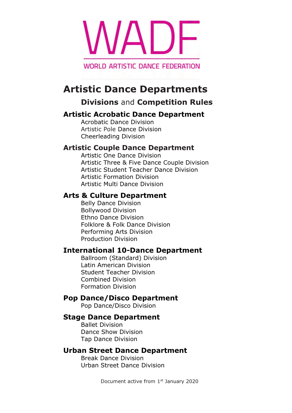 Artistic Dance Departments