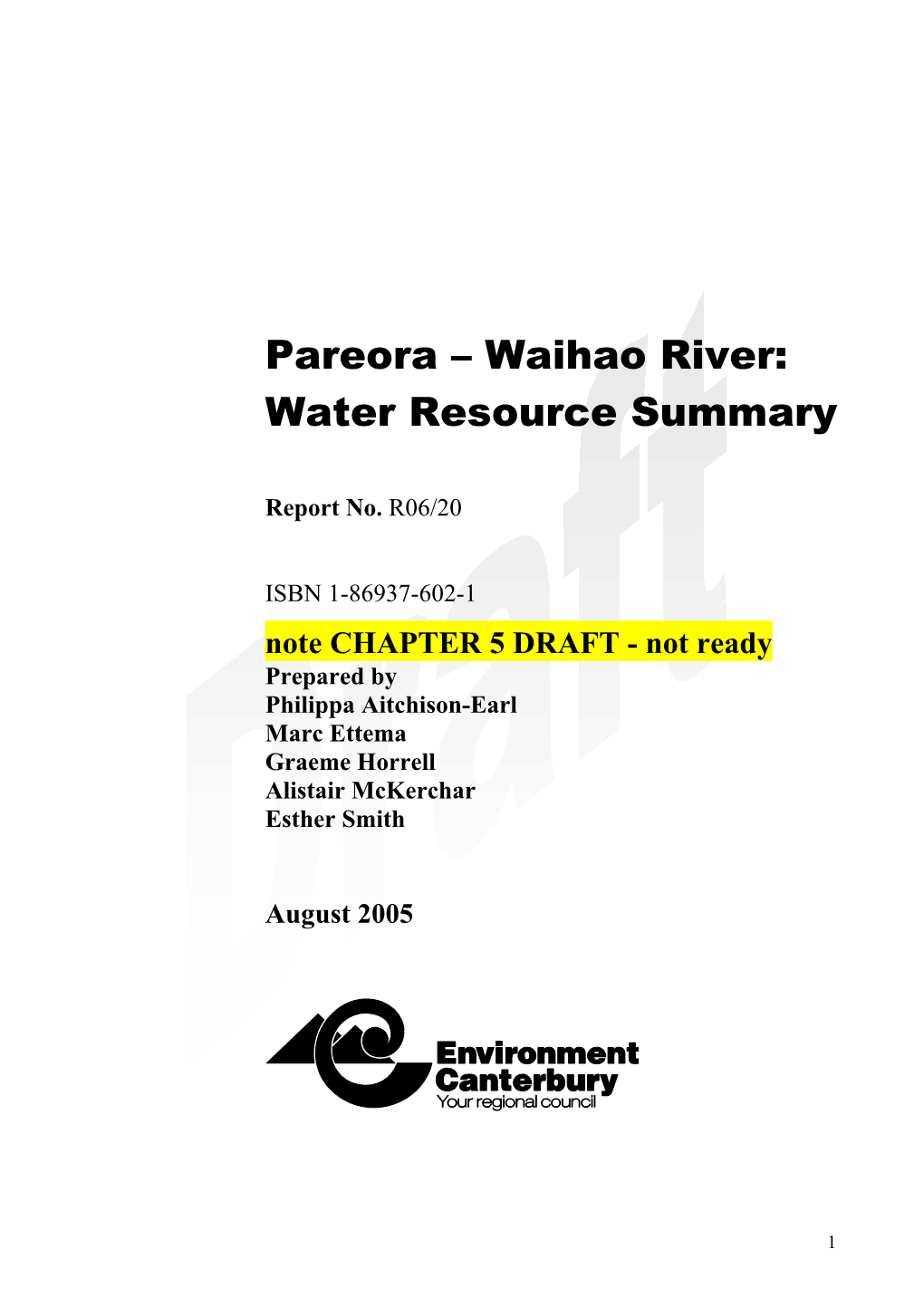 Water Resource Summary: Pareora-Waihao