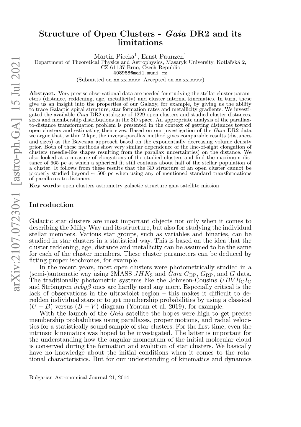 Arxiv:2107.07230V1 [Astro-Ph.GA] 15 Jul 2021 O Aho H Lse Ebr.Teecutrprmtr Ca Parameters Example