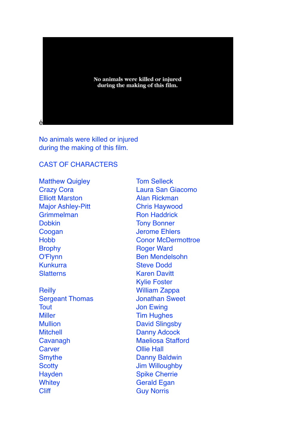 Quigley Down Under Tail Credits