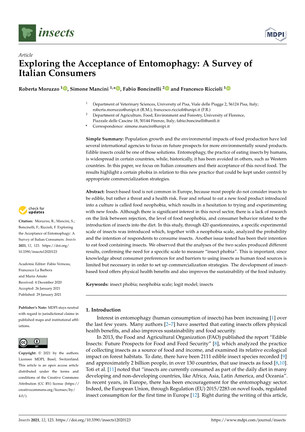 Exploring the Acceptance of Entomophagy: a Survey of Italian Consumers