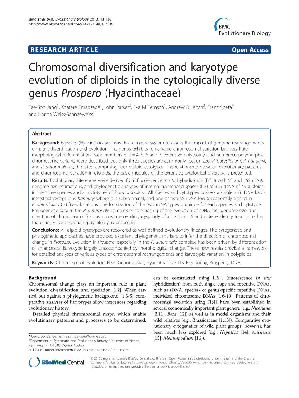 Chromosomal Diversification and Karyotype Evolution of Diploids in the Cytologically Diverse Genus Prospero (Hyacinthaceae)