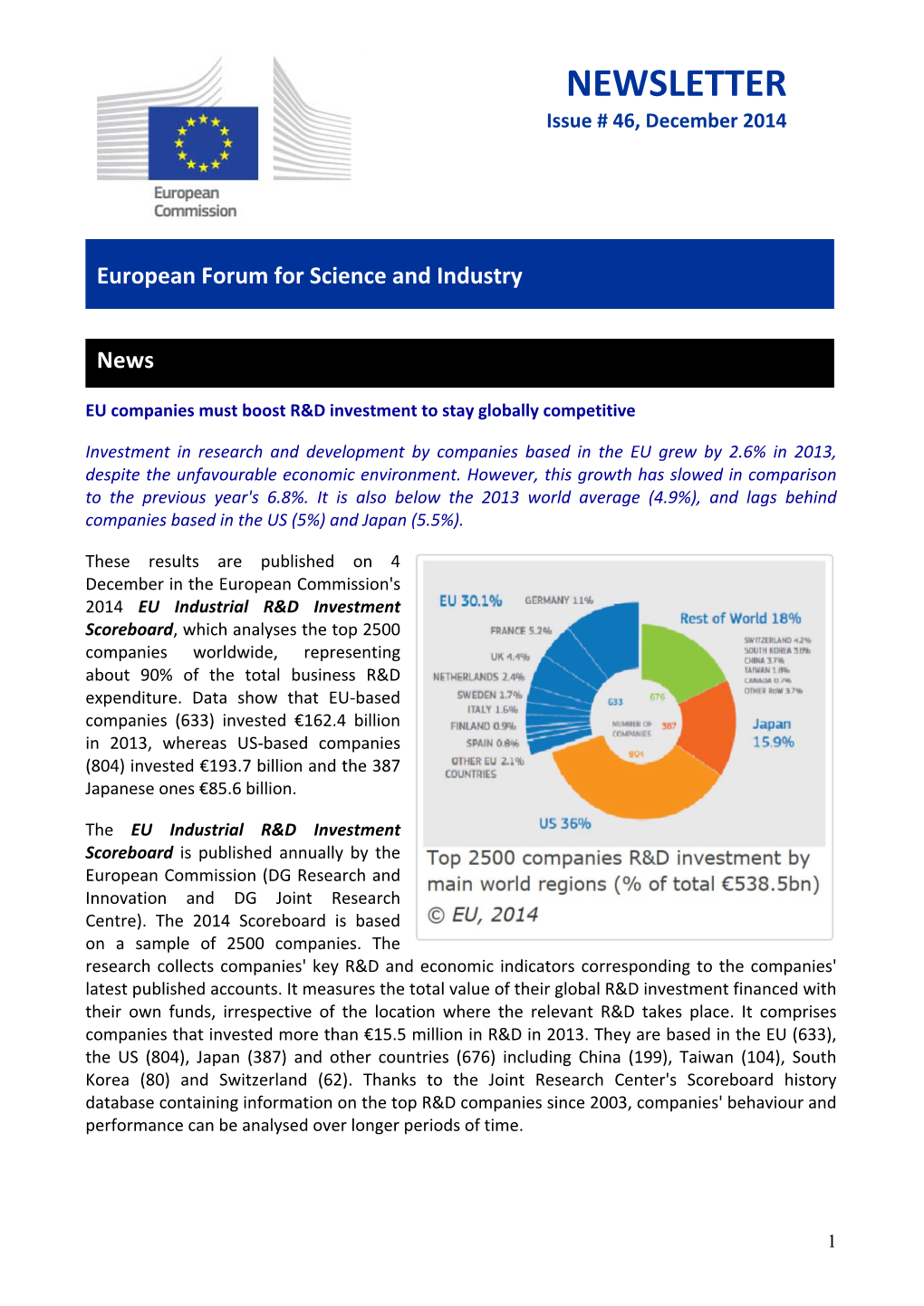 European Forum for Science and Industry Newsletter, Issue #46
