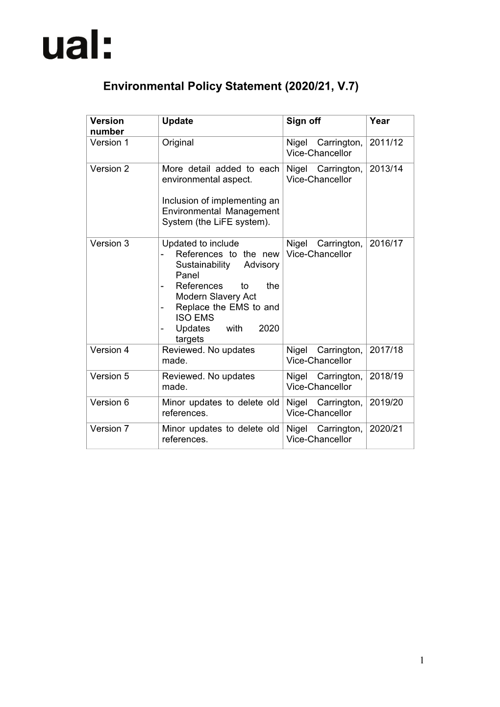 Environmental Policy Statement (2020/21, V.7)