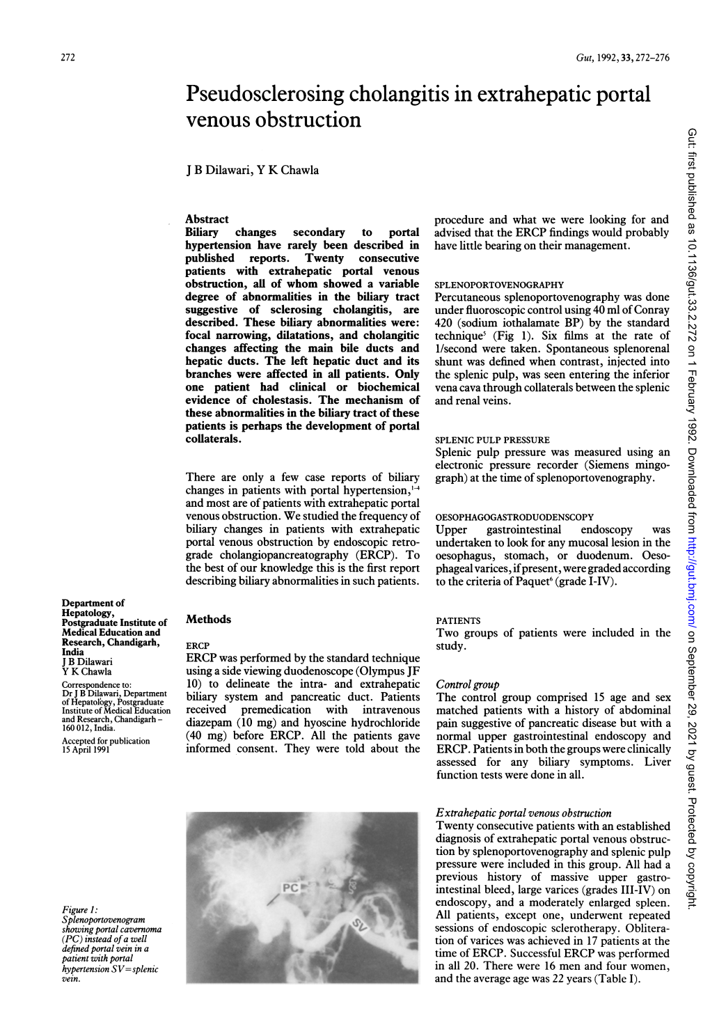 Pseudosclerosing Cholangitis in Extrahepatic Portal Venous Obstruction 273