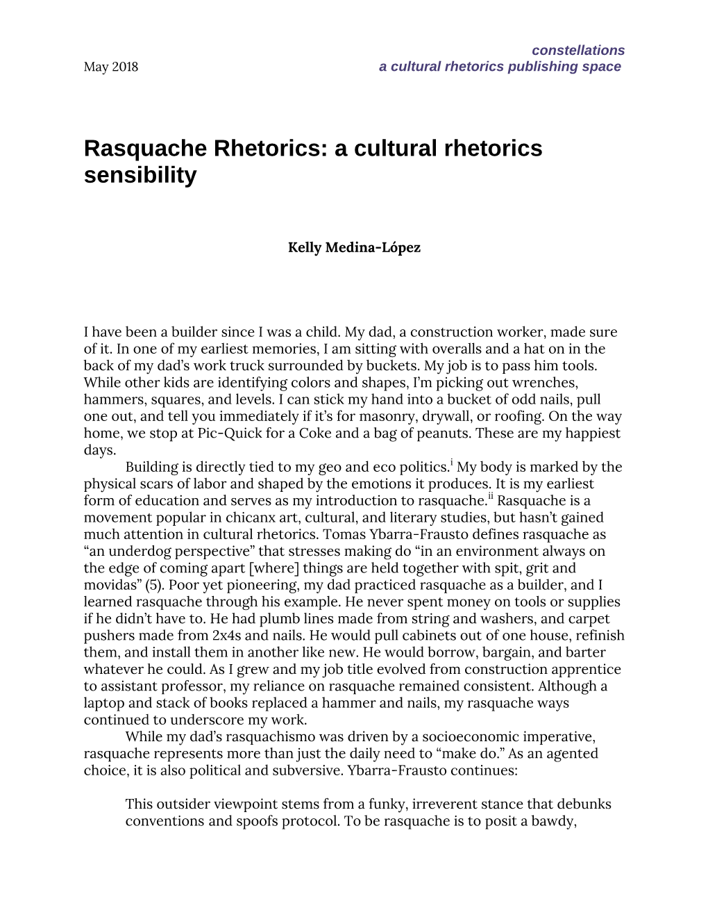 Rasquache Rhetorics: a Cultural Rhetorics Sensibility