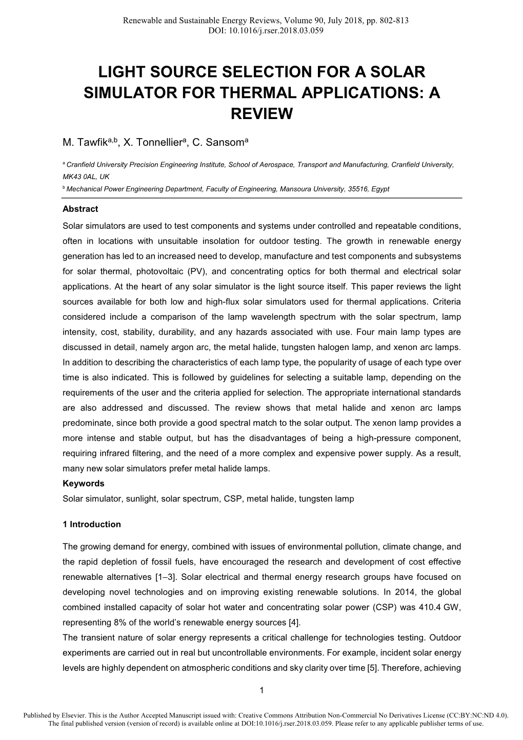 Light Source Selection for a Solar Simulator for Thermal Applications: a Review