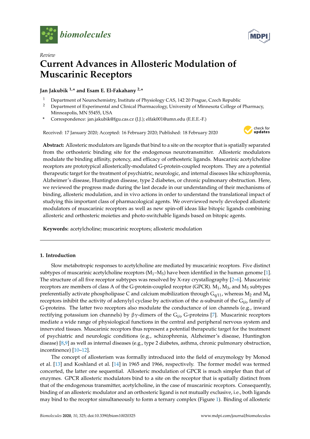 Current Advances in Allosteric Modulation of Muscarinic Receptors