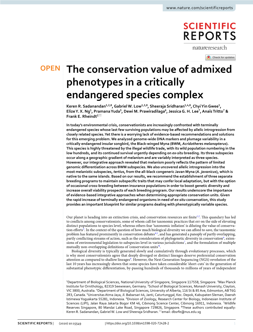 The Conservation Value of Admixed Phenotypes in a Critically Endangered Species Complex Keren R