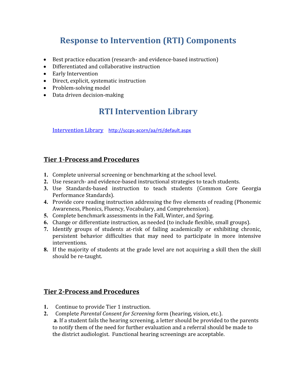 Response to Intervention (RTI) Components