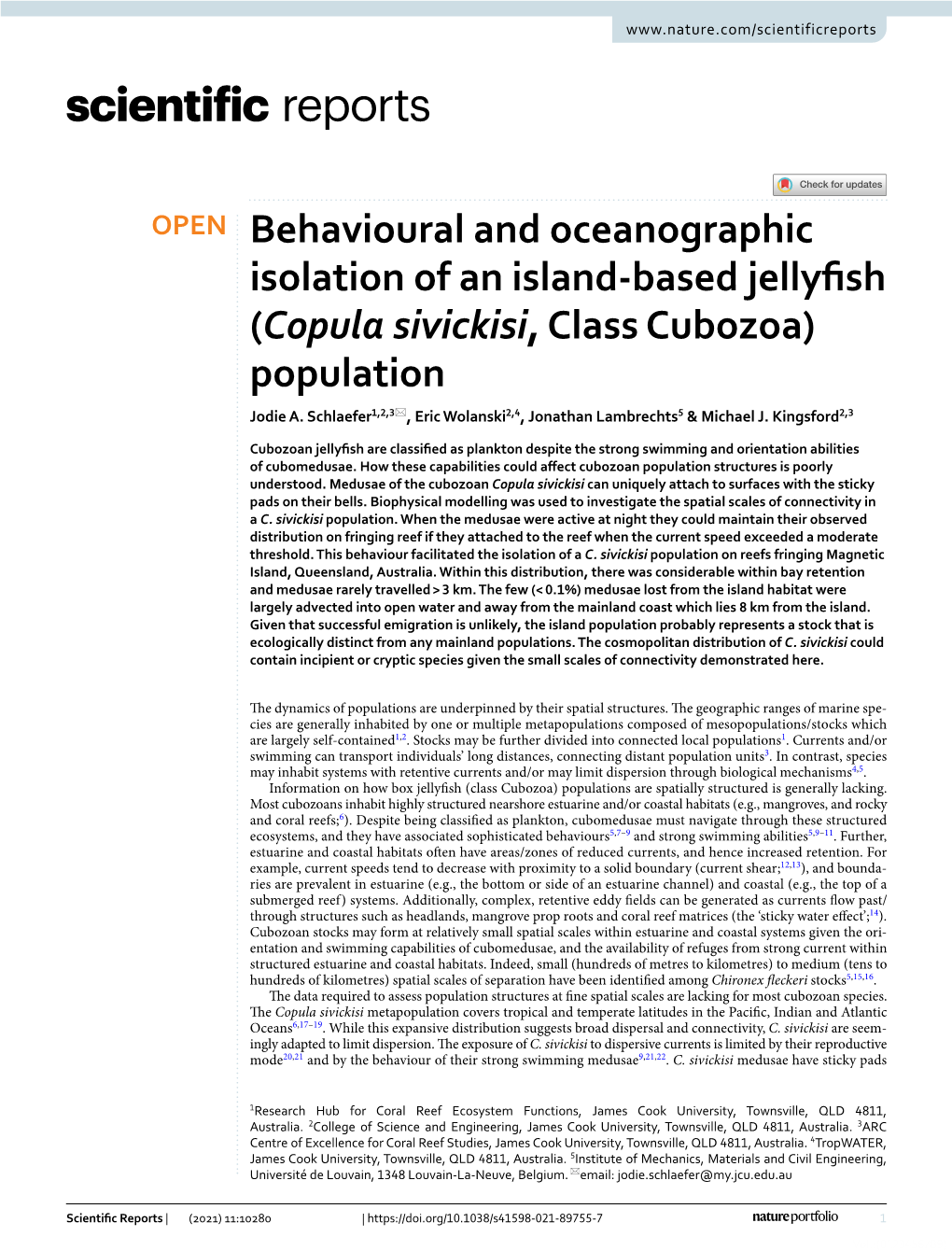 Behavioural and Oceanographic Isolation of an Island-Based Jellyfish