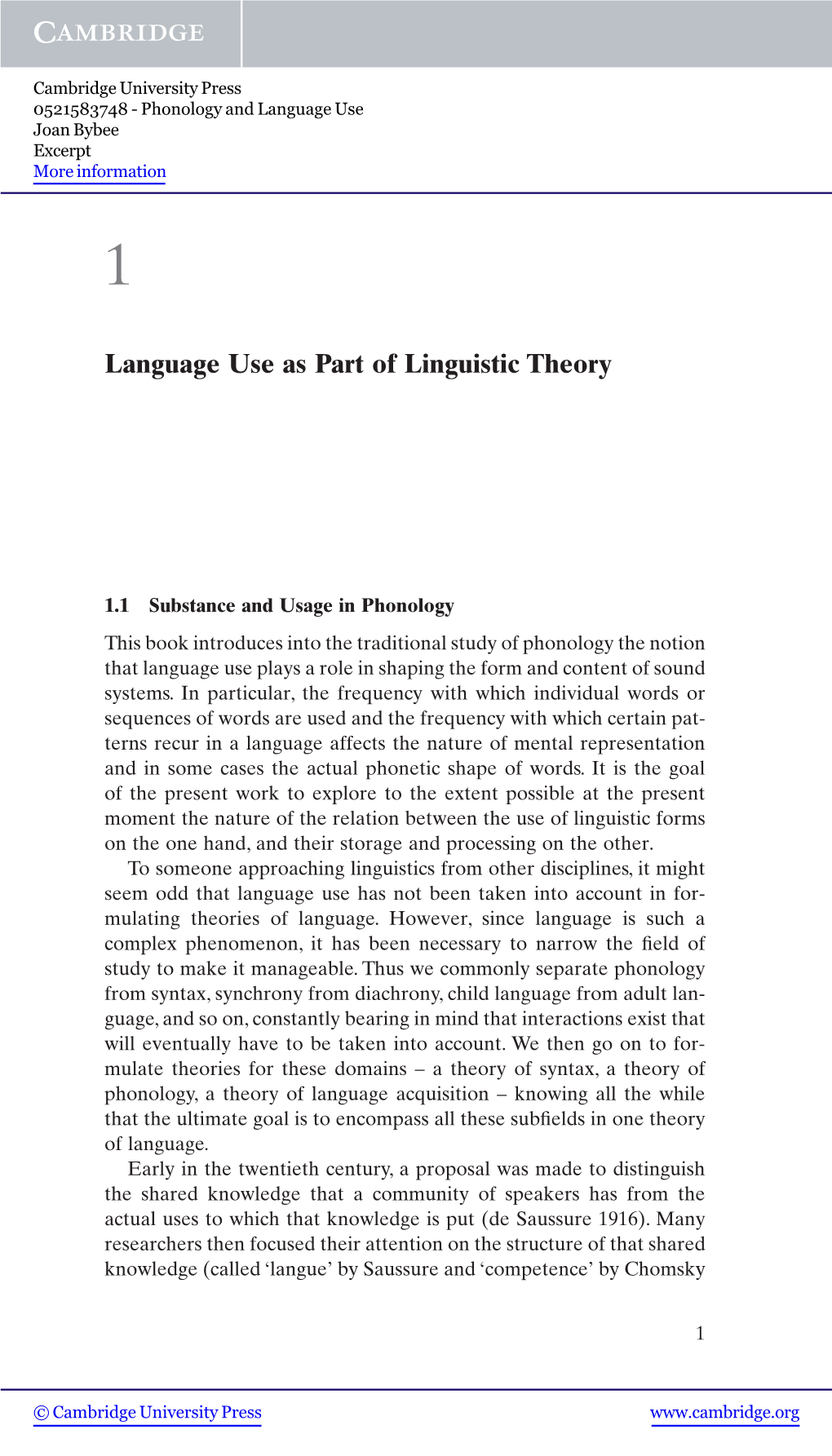 Language Use As Part of Linguistic Theory