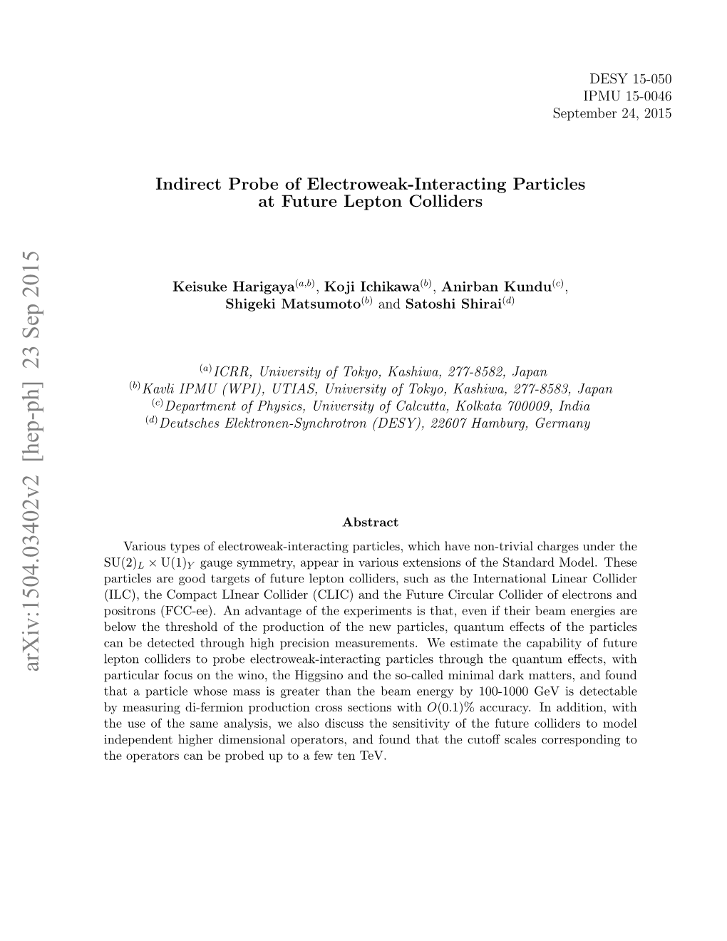 Indirect Probe of Electroweak-Interacting Particles at Future Lepton Colliders