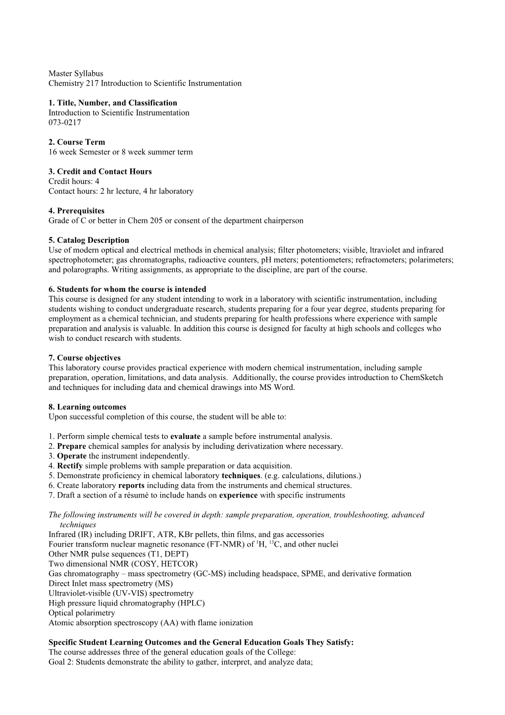 Chemistry 217 Introduction to Scientific Instrumentation