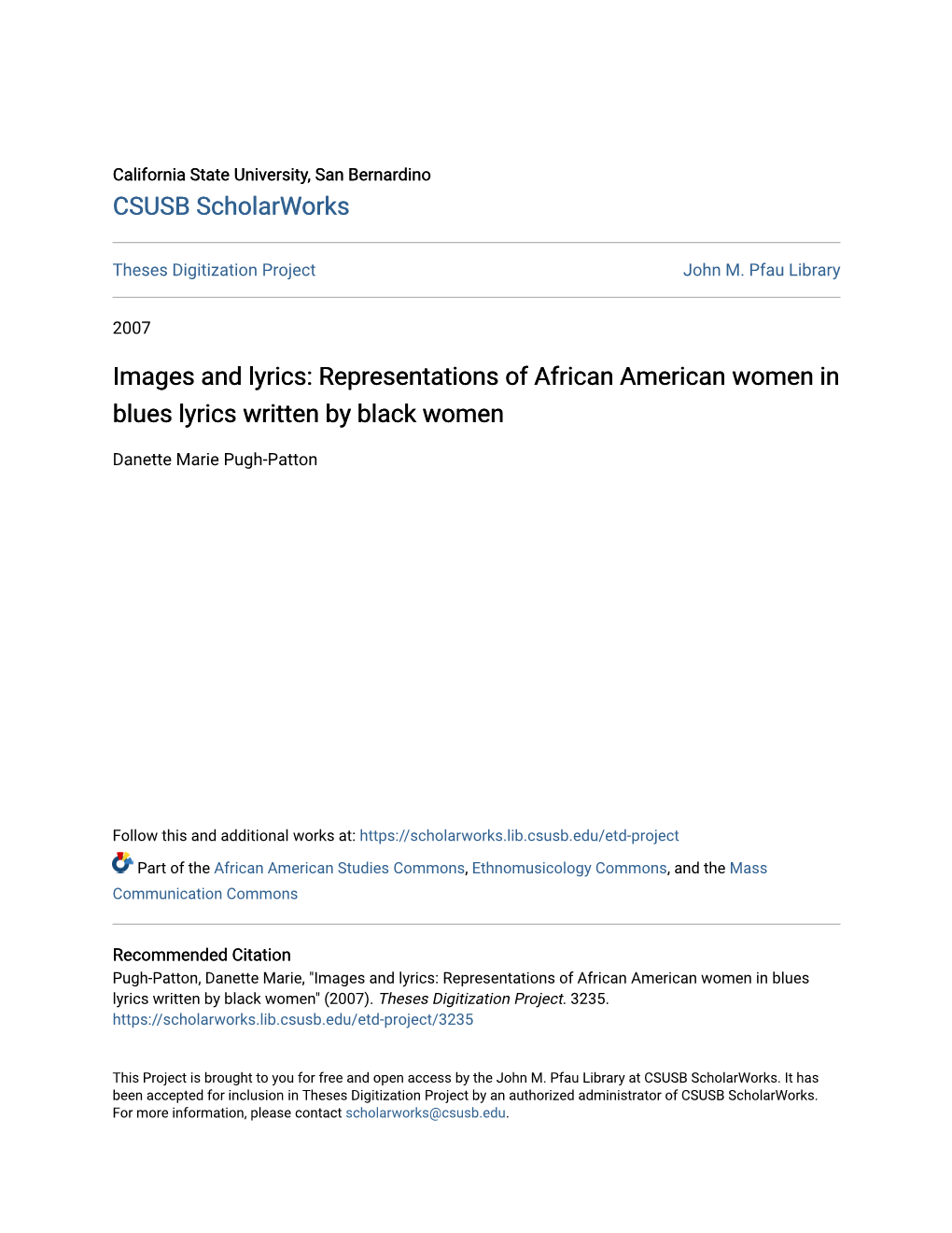 Representations of African American Women in Blues Lyrics Written by Black Women