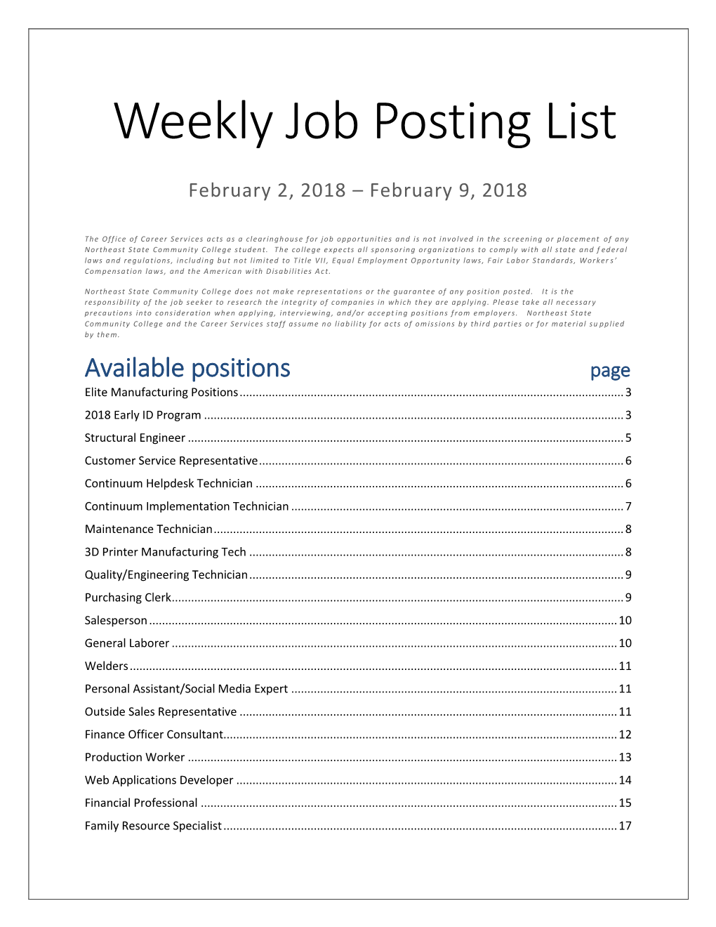 Weekly Job Posting List