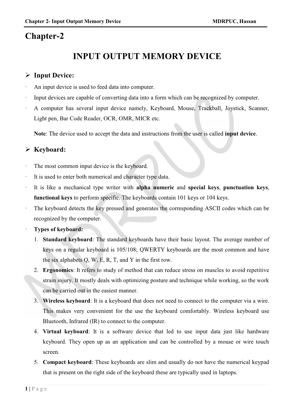 Chapter-2 INPUT OUTPUT MEMORY DEVICE