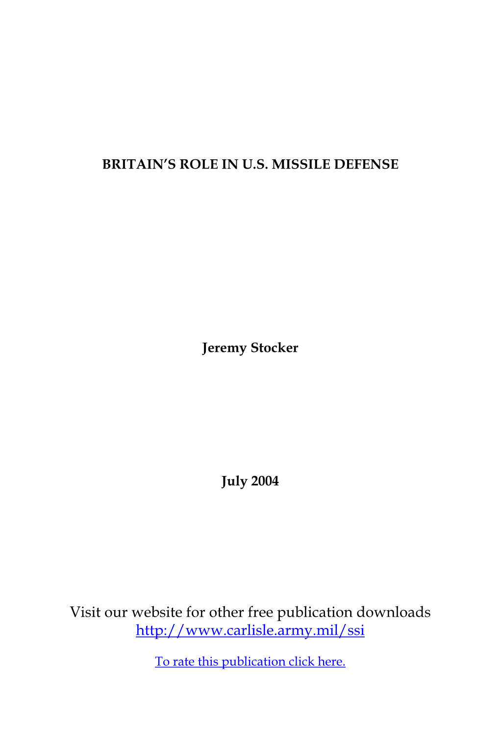 Britain's Role in U.S. Missile Defense