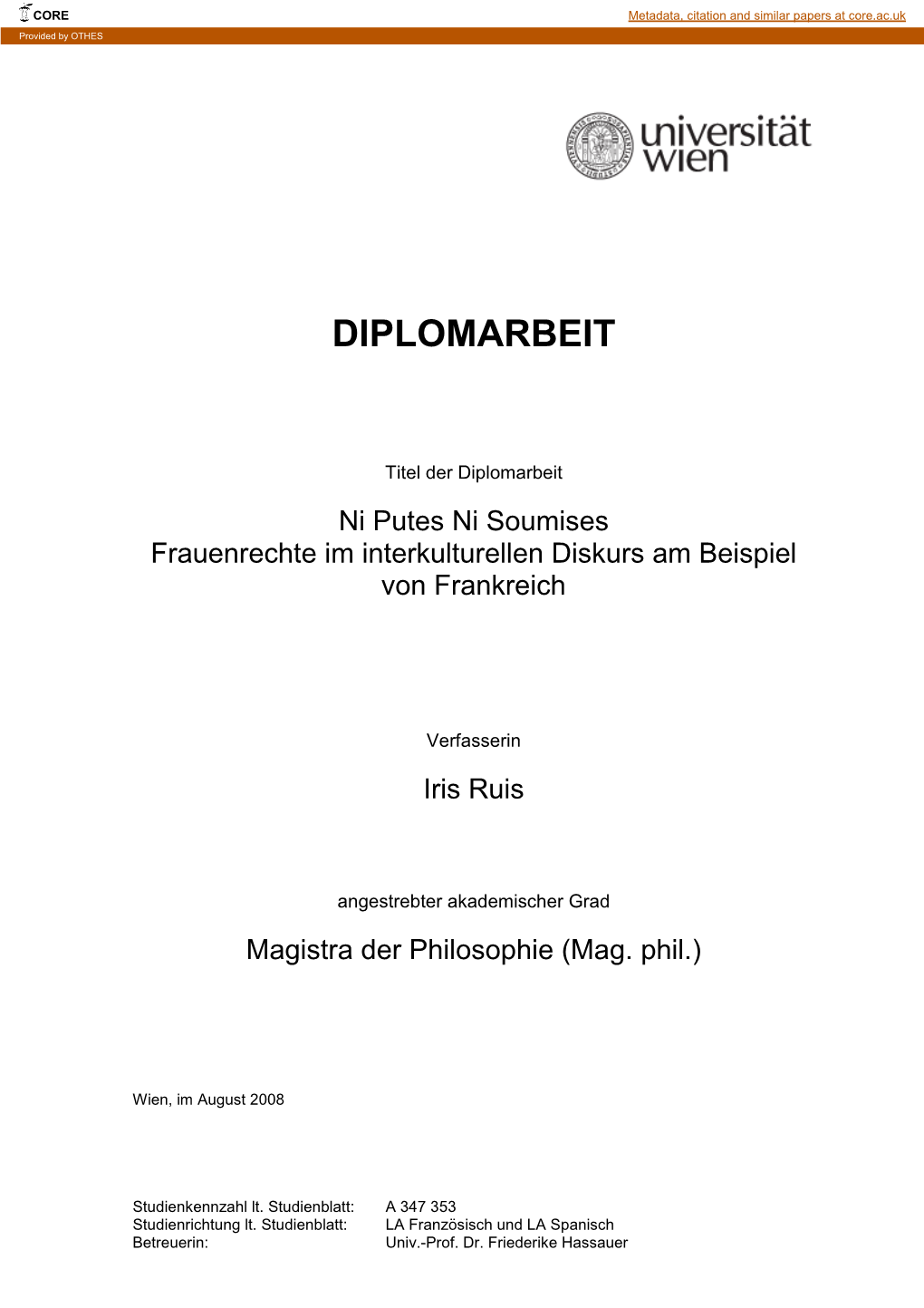 Ni Putes Ni Soumises Frauenrechte Im Interkulturellen Diskurs Am Beispiel Von Frankreich