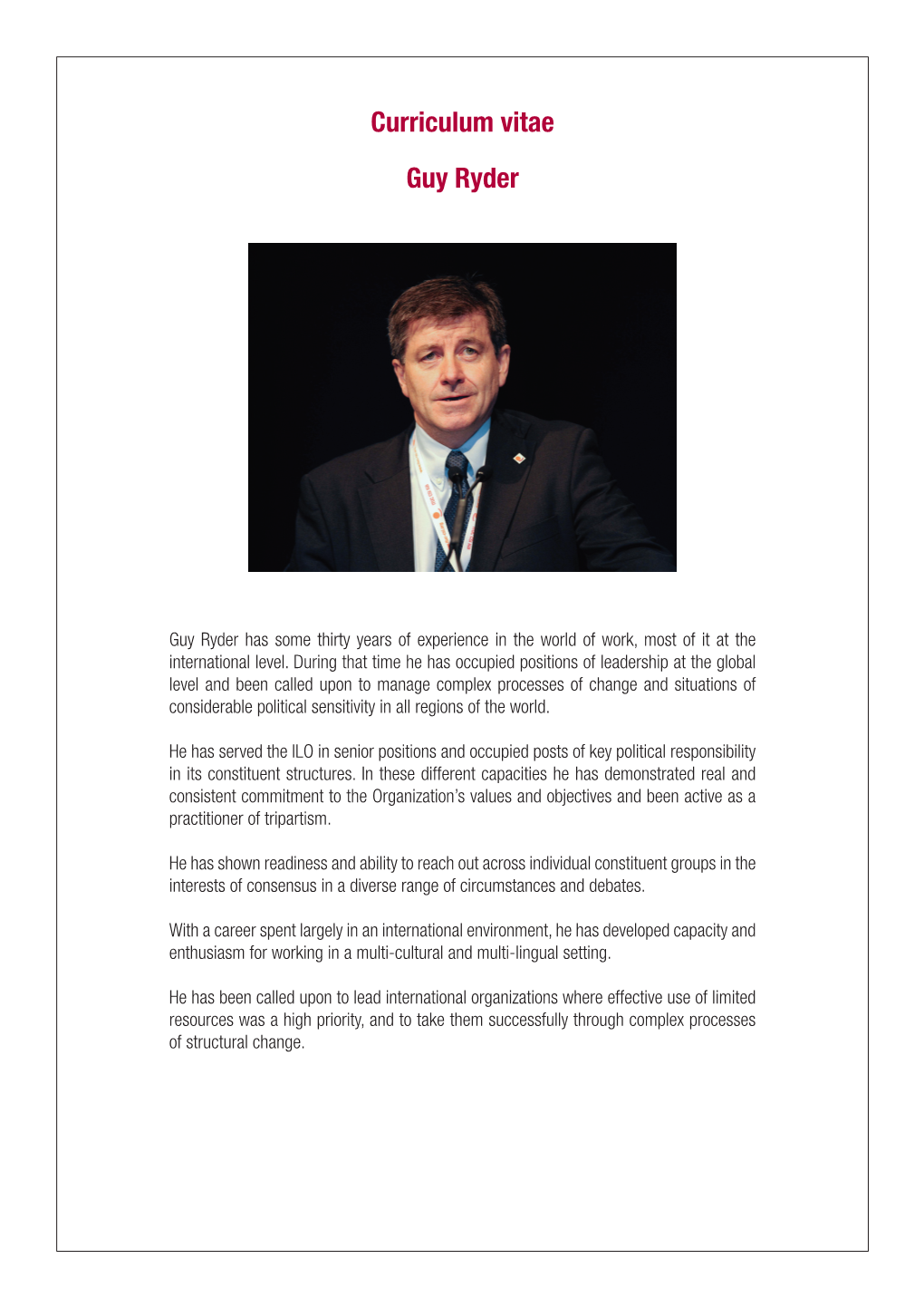 Curriculum Vitae Guy Ryder