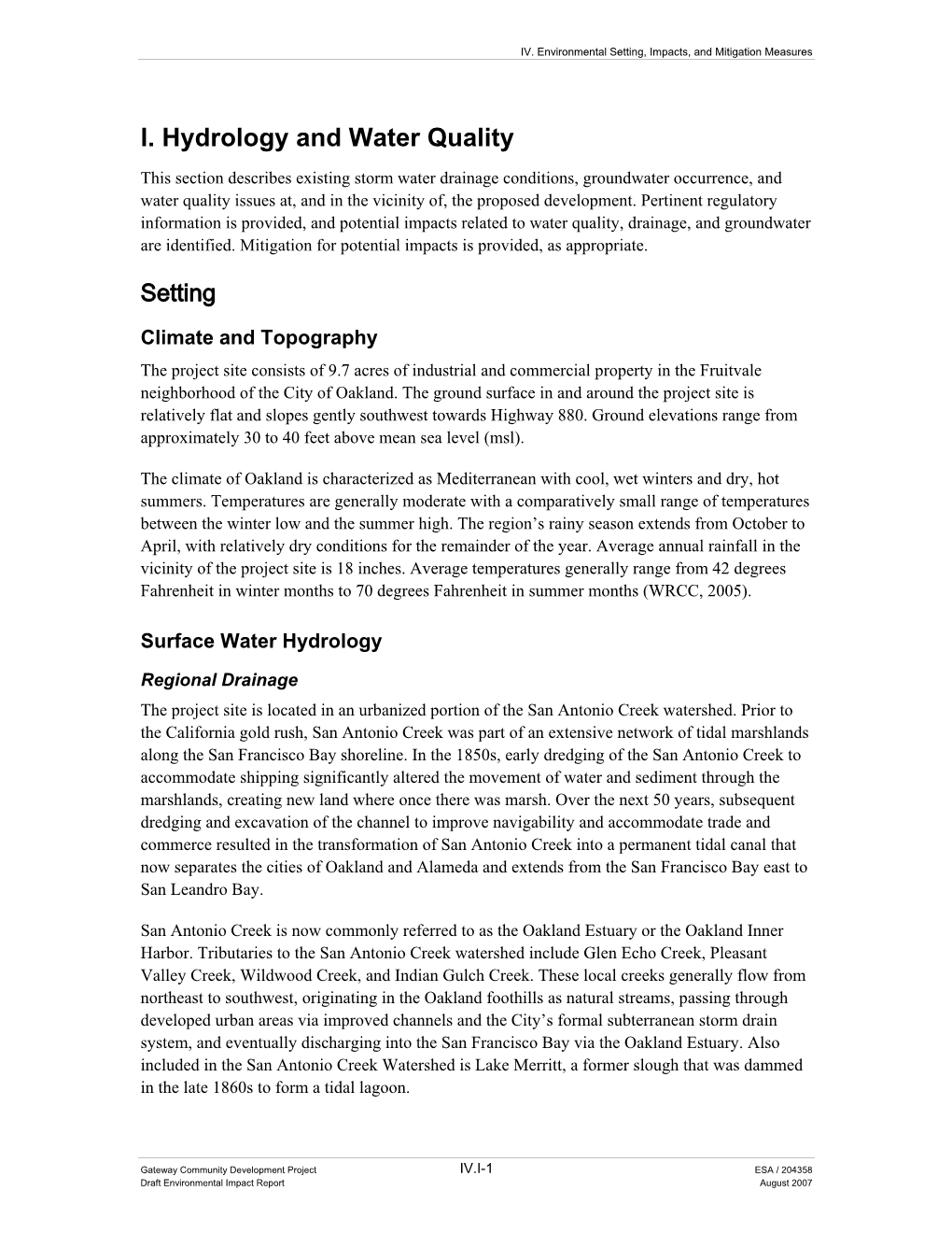 I. Hydrology and Water Quality