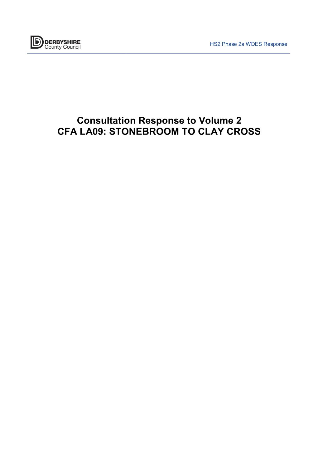 HS2 Consultation Response LA09 Stonebroom to Clay Cross