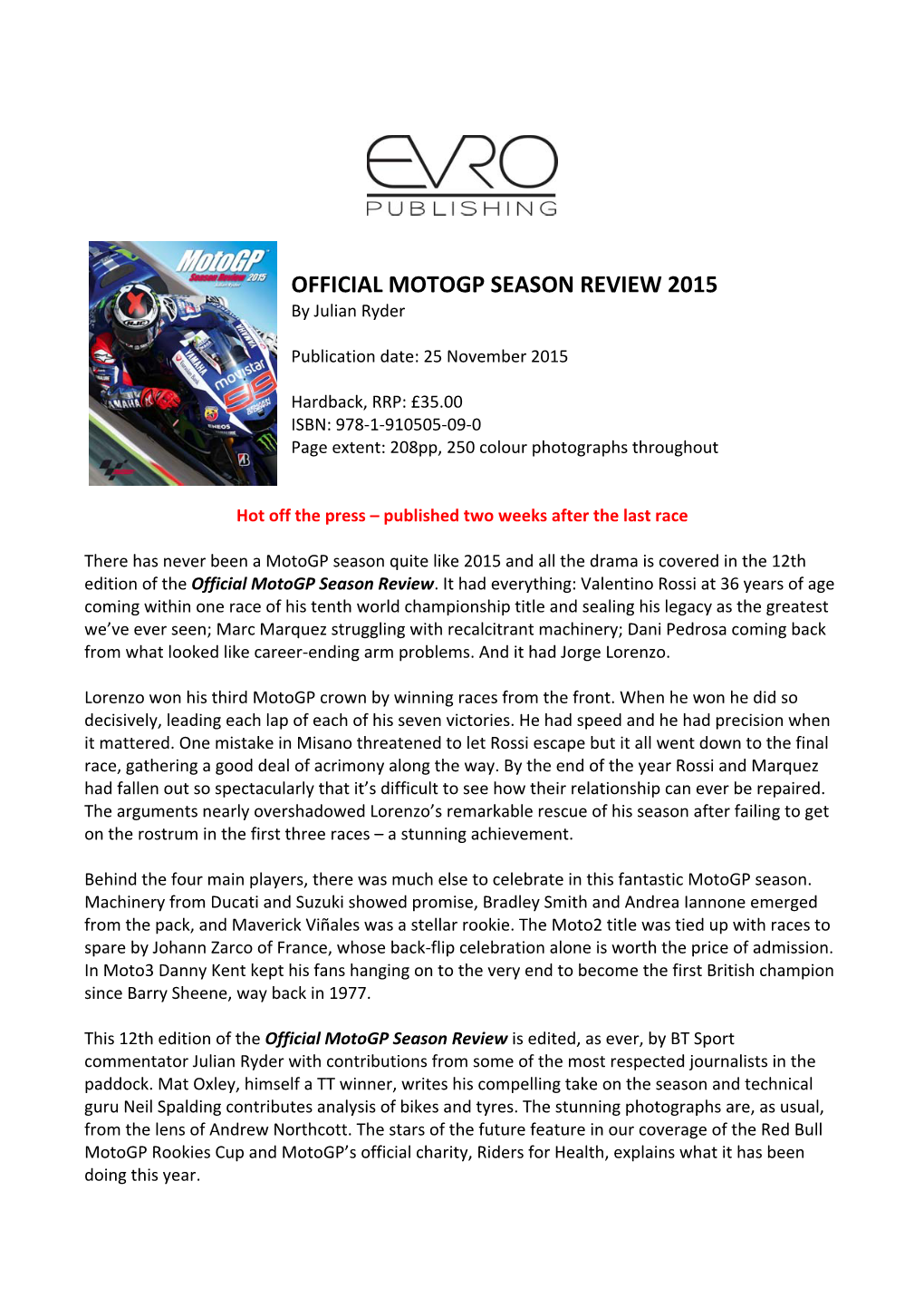 OFFICIAL MOTOGP SEASON REVIEW 2015 by Julian Ryder
