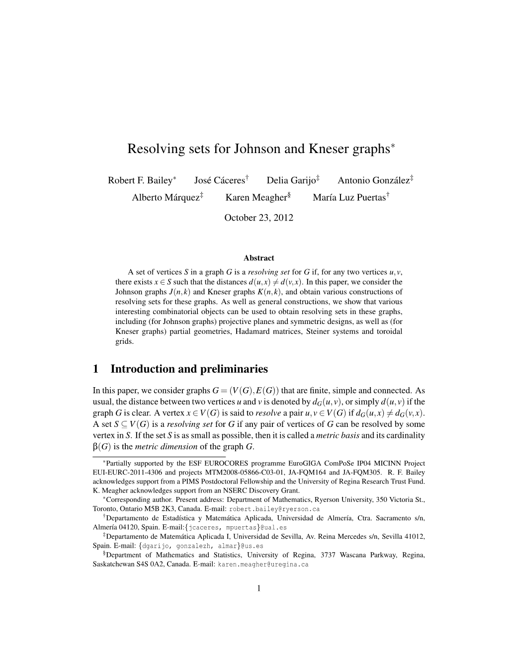 Resolving Sets for Johnson and Kneser Graphs∗