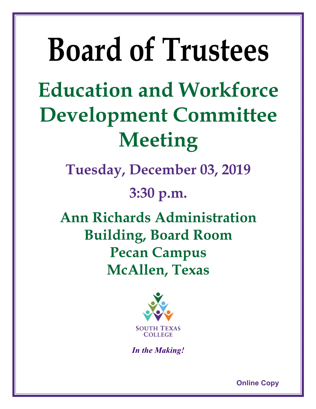 2019-12-03 Education and Workforce Development Committee Packet