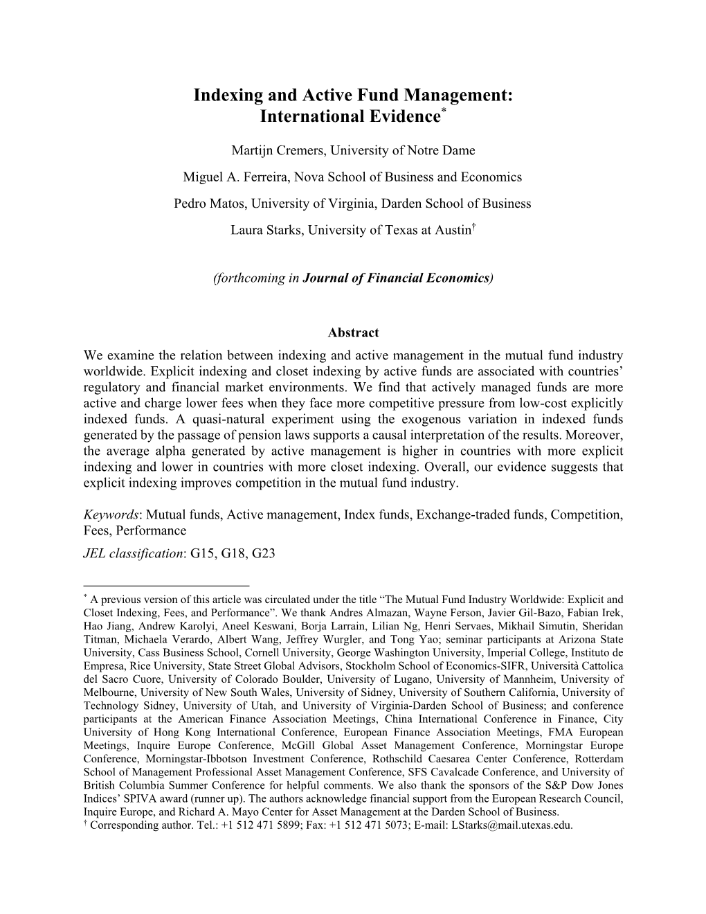 Indexing and Active Fund Management: International Evidence*