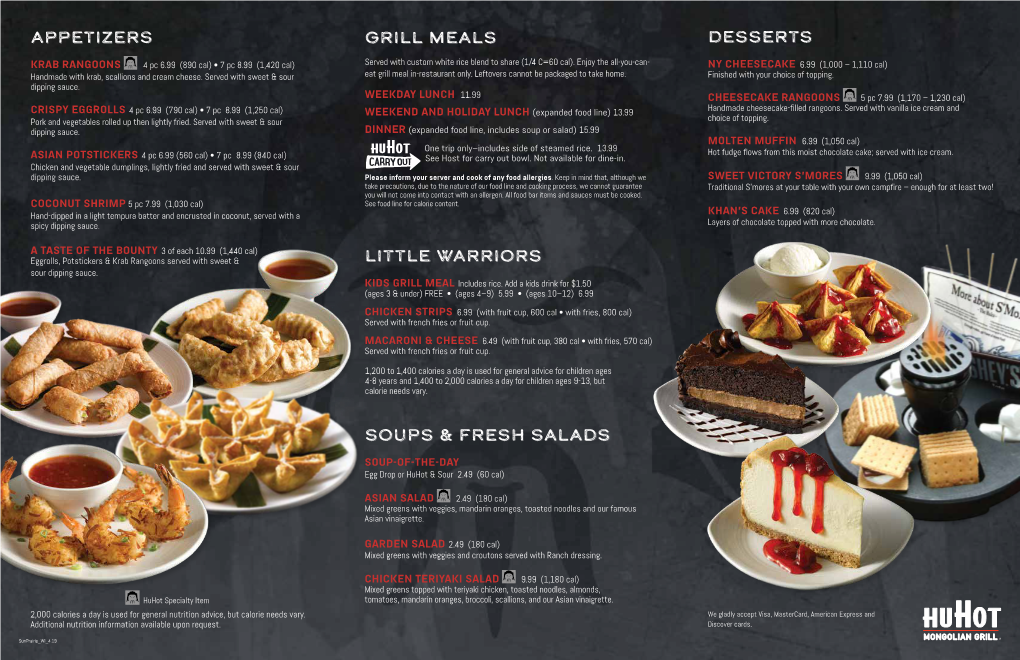 Appetizers Desserts Grill Meals Little Warriors Soups & Fresh Salads